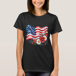 Retro flower american flag women 4th of july T-Shirt