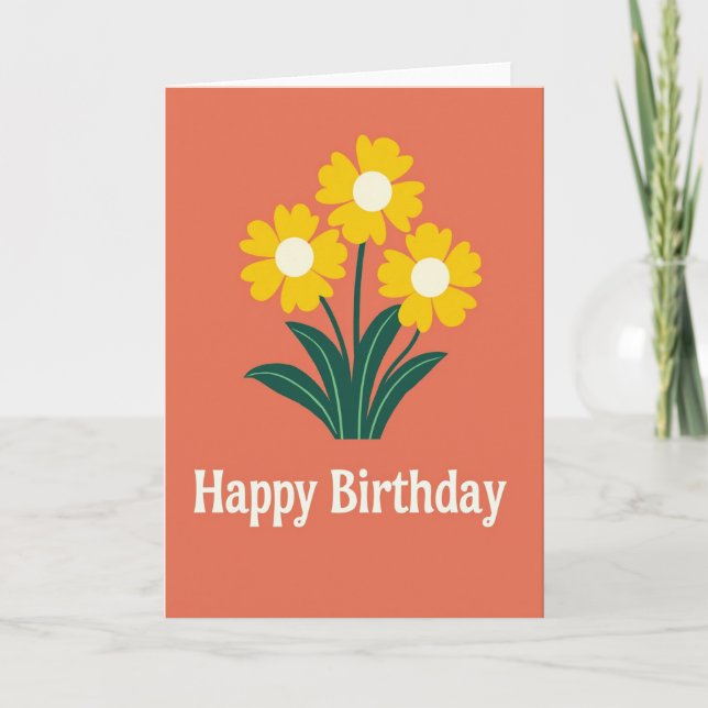 Retro Flower Birthday Card (Front)