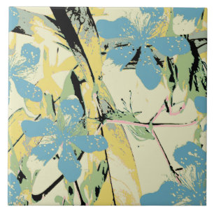 retro flower blue and yellow ceramic tile