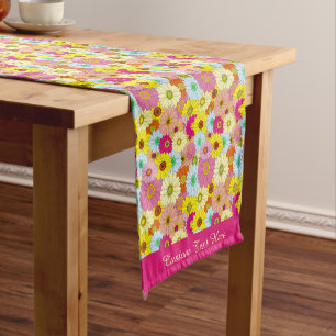 Retro Flower Buds Colourful Daisies Floral Pattern Short Table Runner