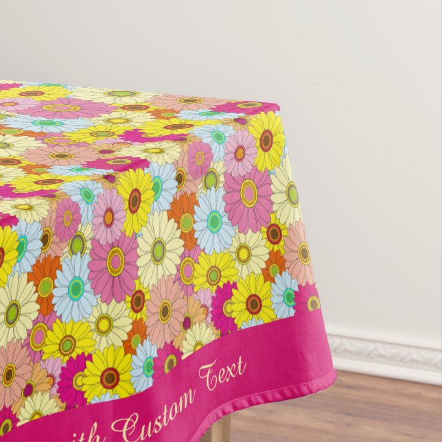 Retro Flower Buds Colourful Daisies Floral Pattern Tablecloth (In Situ)