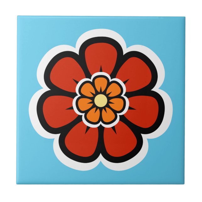 Retro Flower Ceramic Tile (Front)