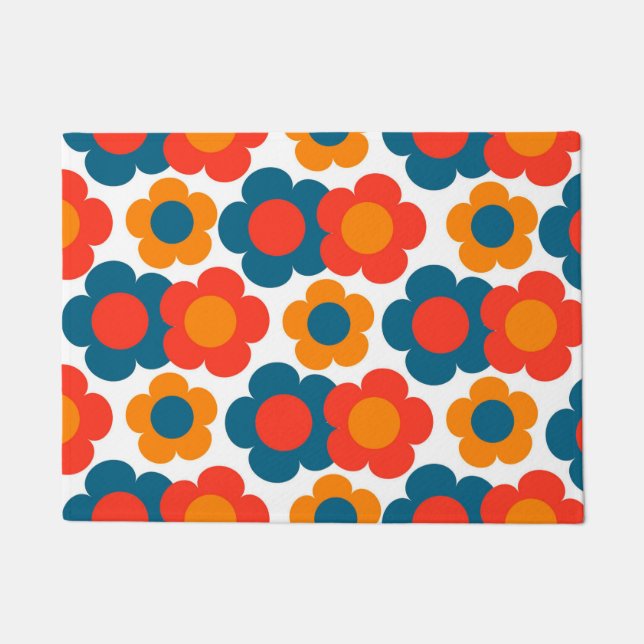 Retro Flower Colourful Abstract Boho Entry Doormat (Front)