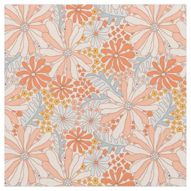 Retro Flower Garden Pattern Fabric (Close Up)
