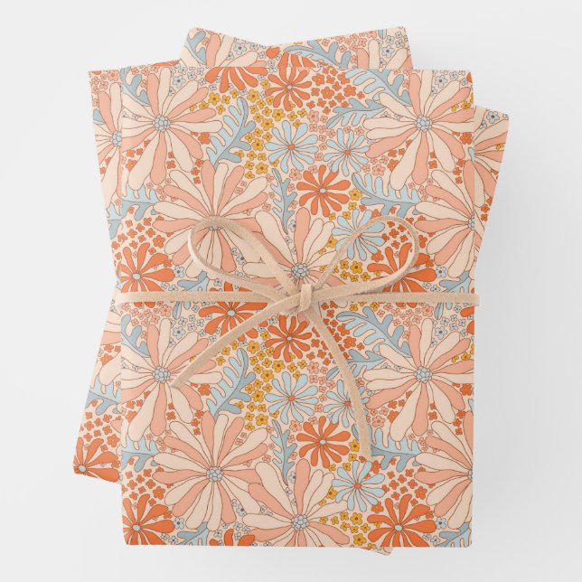 Retro Flower Garden Pattern Wrapping Paper Sheet (In situ)