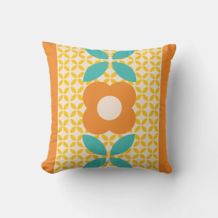 Retro Flower, Geo Pattern Orange, Teal, Pink Cushion