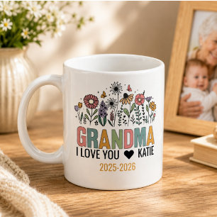 Retro Flower Grandma Photo Happy Grandparents Coffee Mug
