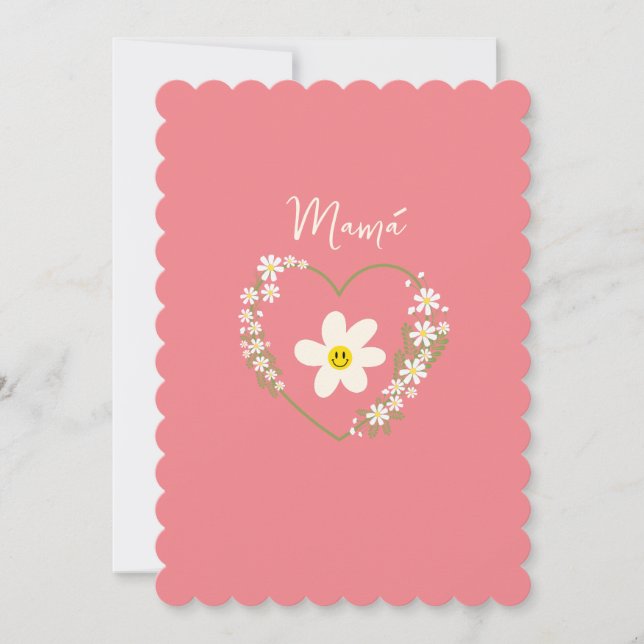 Retro Flower Heart Happy Face, Spanish Mama, Mum (Front)