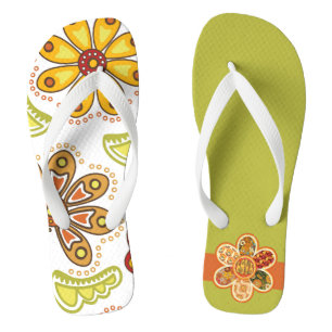 Retro Flower Hippie Orange Green Thongs