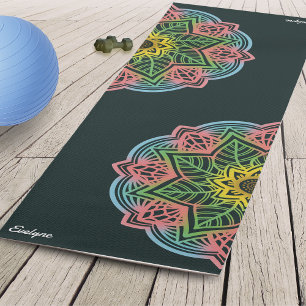 Retro Flower Mandala Personalised Yoga Mat