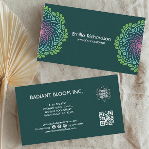 Retro Flower Mandala Teal Business Card