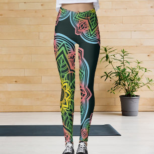 Retro Flower Mandala Yoga Leggings