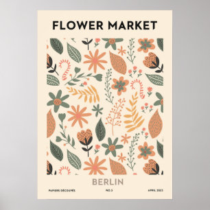Retro Flower Market Berlin Colourful Floral Poster