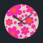 Retro Flower Market Florence Abstract Pink Floral Round Clock<br><div class="desc">Flower Market Stockholm: abstract floral art – retro flowers print – beige,  pink and orange.</div>
