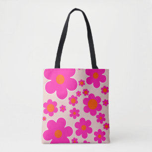 Retro Flower Market Florence Abstract Pink Floral Tote Bag