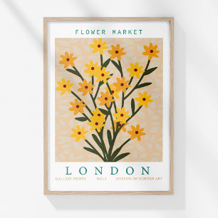 Retro Flower Market London Colourful Floral Poster