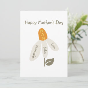Retro Flower Mum,Kids Names,mother,Custom Petals Holiday Card