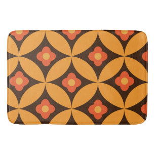 Retro flower on mid century orange circles   bath mat