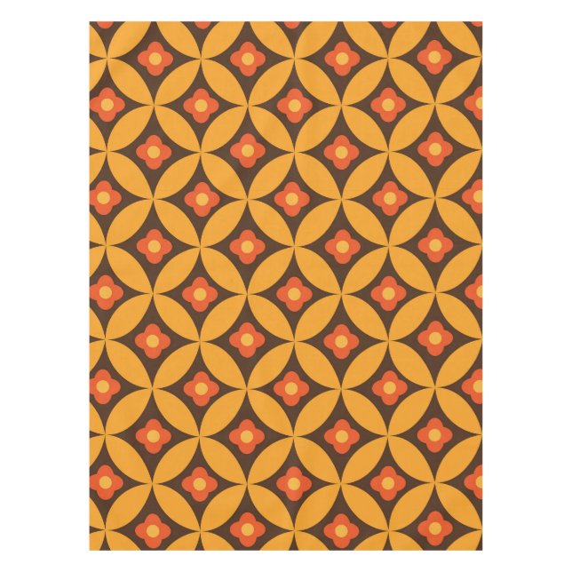 Retro Flower on Mid Century Orange Circles  Tablecloth (Front)