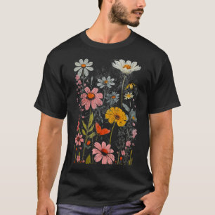 Retro Flower Painting Womens Vintage Wildflowers C T-Shirt