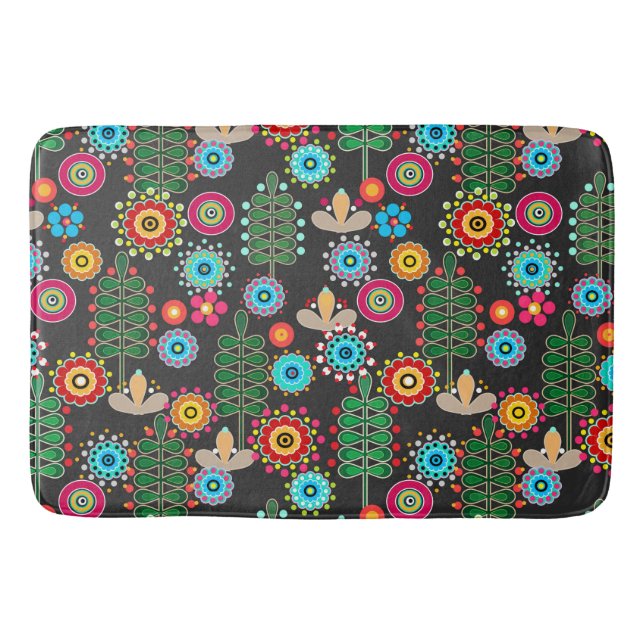 Retro, flower pattern bath mat (Front)
