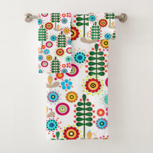 Retro, flower pattern bath towel set