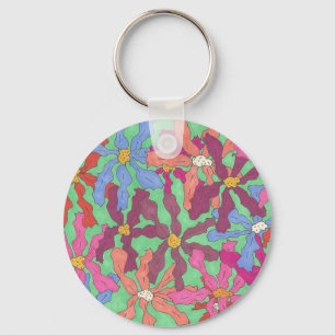 Retro Flower Pattern Boho Design Key Ring