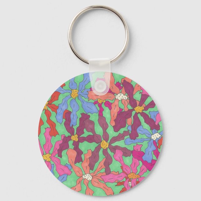 Retro Flower Pattern Boho Design Key Ring (Front)