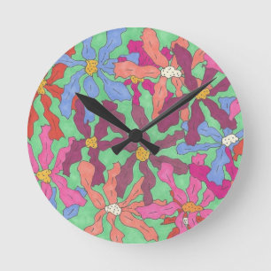 Retro Flower Pattern Boho Design Round Clock