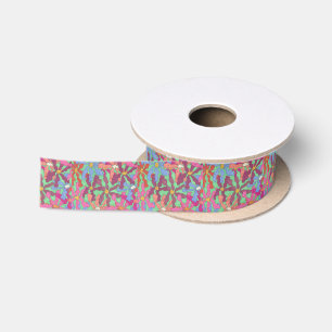 Retro Flower Pattern Boho Design Satin Ribbon