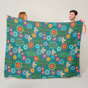 Retro, flower pattern fleece blanket