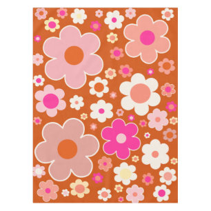 Retro Flower Pattern In Orange Peach Pink Floral Tablecloth