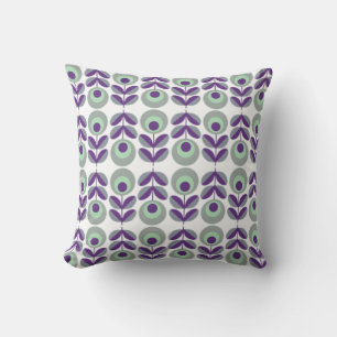 Retro Flower Pattern In Purple And Mint Green. Cushion