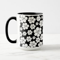 Retro Flower Pattern in White on Black