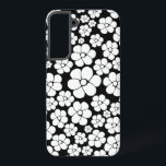 Retro Flower Pattern in White on Black Samsung Galaxy Case<br><div class="desc">Flower Pattern - White on Black</div>