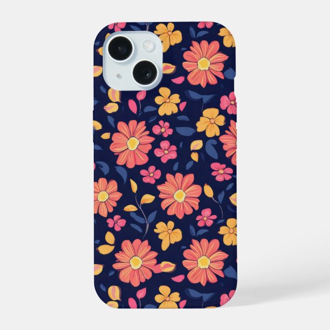 Retro Flower Pattern iPhone 15 Case (Back)