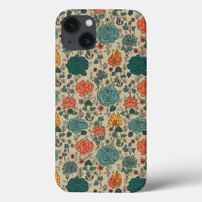 Retro Flower Pattern iPhone Case (Back)