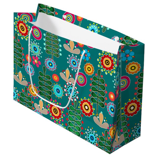 Retro, flower pattern large gift bag (Front Angled)