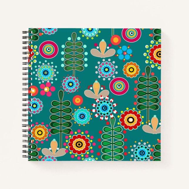 Retro, flower pattern notebook (Front)