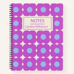 Retro Flower Pattern Purple Mid Mod Personalised Notebook