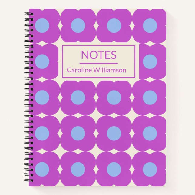 Retro Flower Pattern Purple Mid Mod Personalised Notebook (Front)