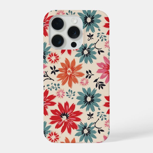 Retro Flower Pattern Red Orange Blue iPhone Case (Back)