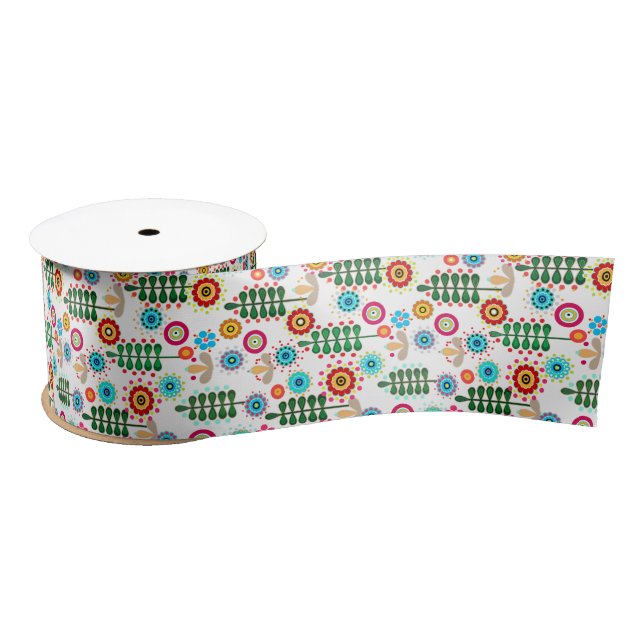 Retro, flower pattern satin ribbon (Spool)