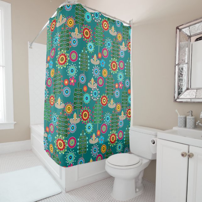 Retro, flower pattern shower curtain (In Situ)