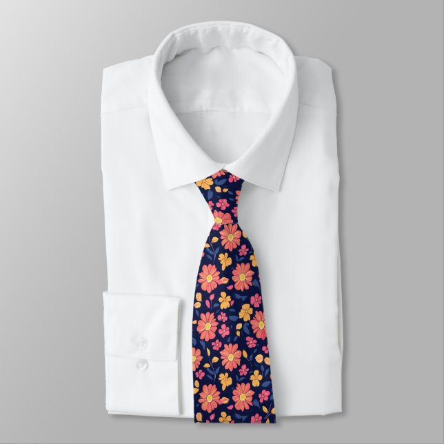 Retro Flower Pattern Tie (Tied)