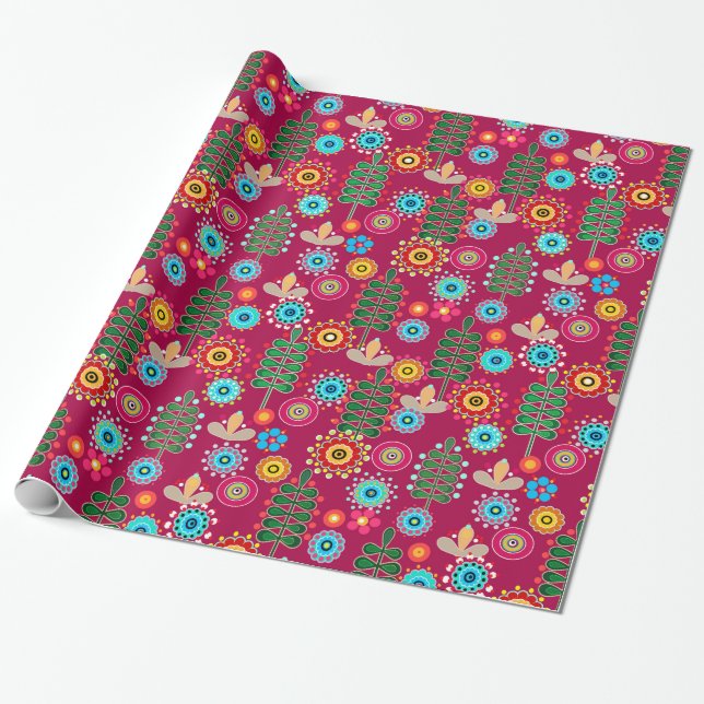 Retro, flower pattern wrapping paper (Unrolled)