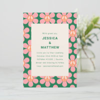 Retro Flower Peace Pink Green Groovy Wedding