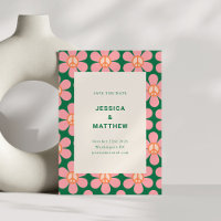 Retro Flower Peace Pink Green Groovy Wedding 