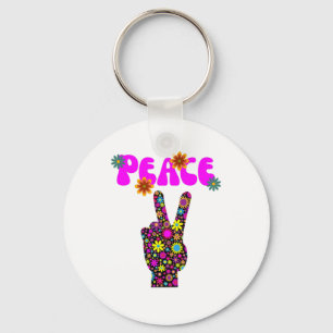 Retro Flower Peace Sign Key Ring