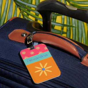 Retro Flower Personalised Name Luggage Tag